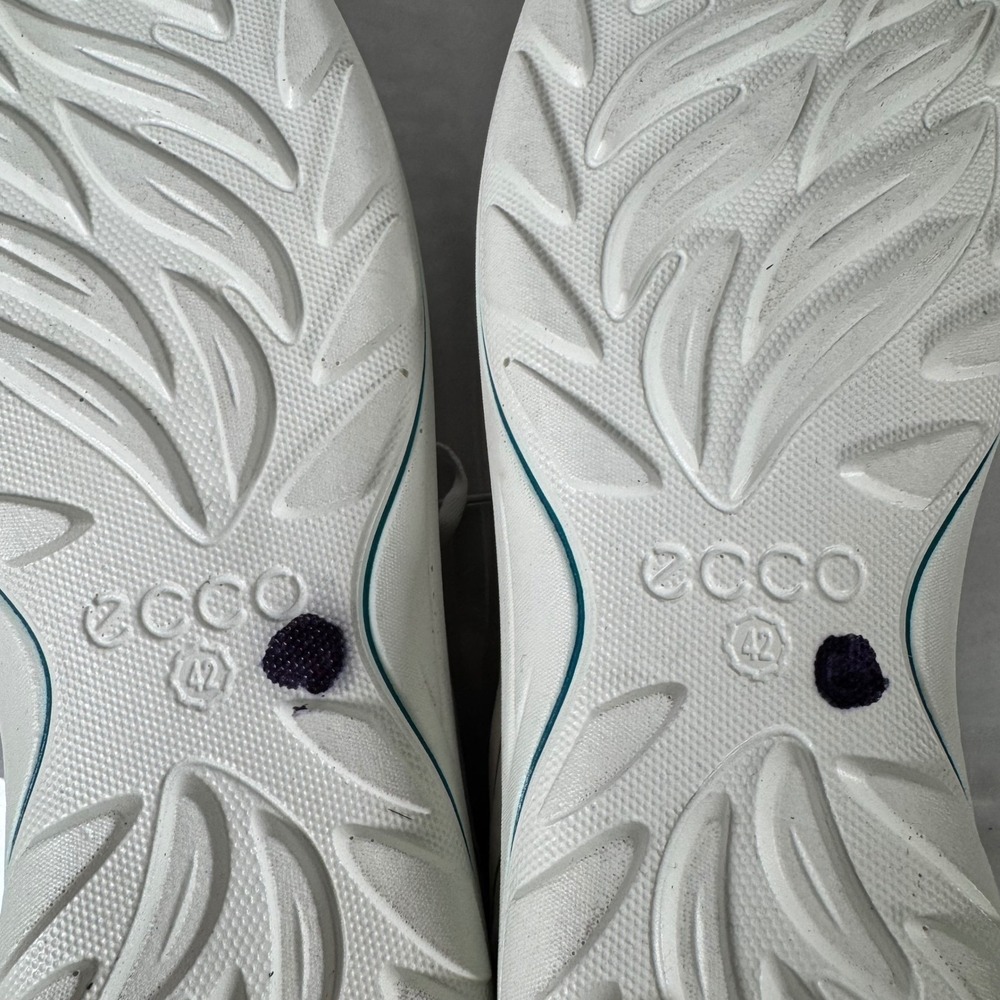 Ecco Leather Sneakers Off-White Teal Lace Up Comfort Casual EU 42 US 11/11.5 - Picture 11 of 12